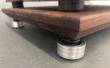 Hardwood maple is the best wood for isolating vibrations to stop needle skipping with this wood isolation turntable base.