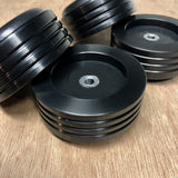 Black anodized finish version of Mnpctech's Lenco L3808 turntable feet.