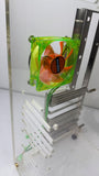 Rear 80mm exhuast fan in vintage SUNBEAM Clear Transparent Acrylic ATX Mid Tower for Retro Gaming Computer Builds.