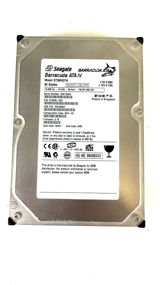 Preowned Seagate Barracuda ST380021A 80GB 7.2K IDE 3.5